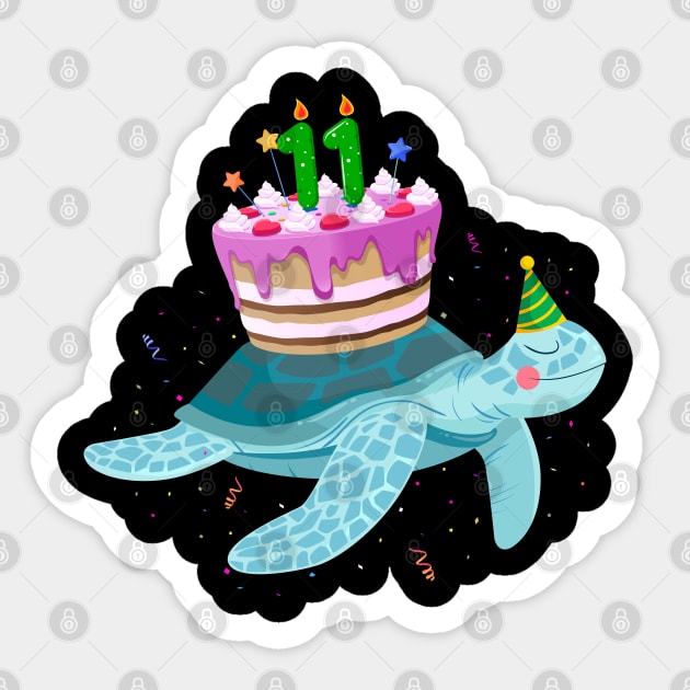 Turtle 11th Birthday 11 Years Old Turtle Reptiles Testudines Sticker by Msafi